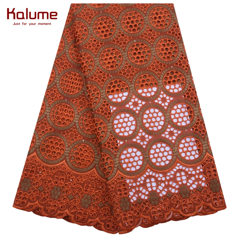Kalume Orange African Swiss Cotton Lace Fabric With Stones Nigerian Voile Dress For Party 1932 | Дом и сад