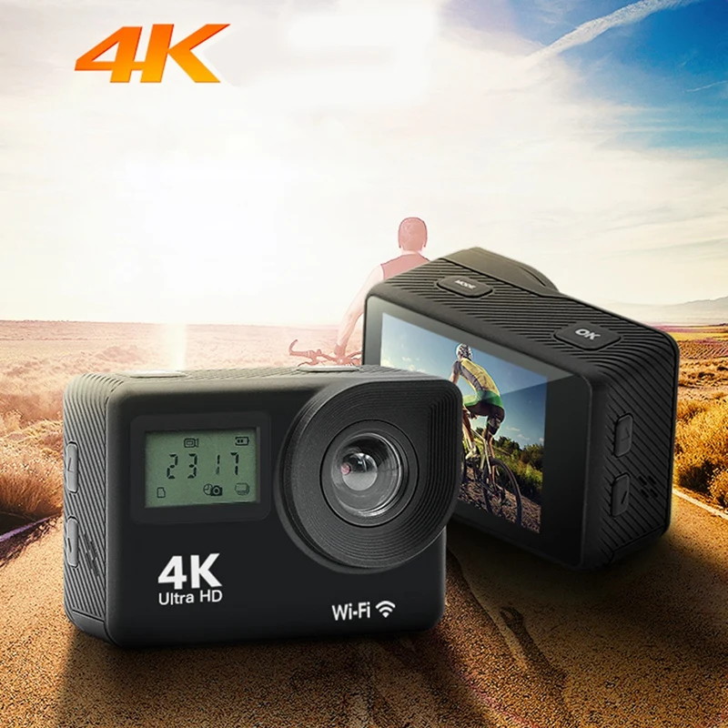 Экшн-камера с двойным экраном 4K HD Wi-Fi водонепроницаемая углом обзора |