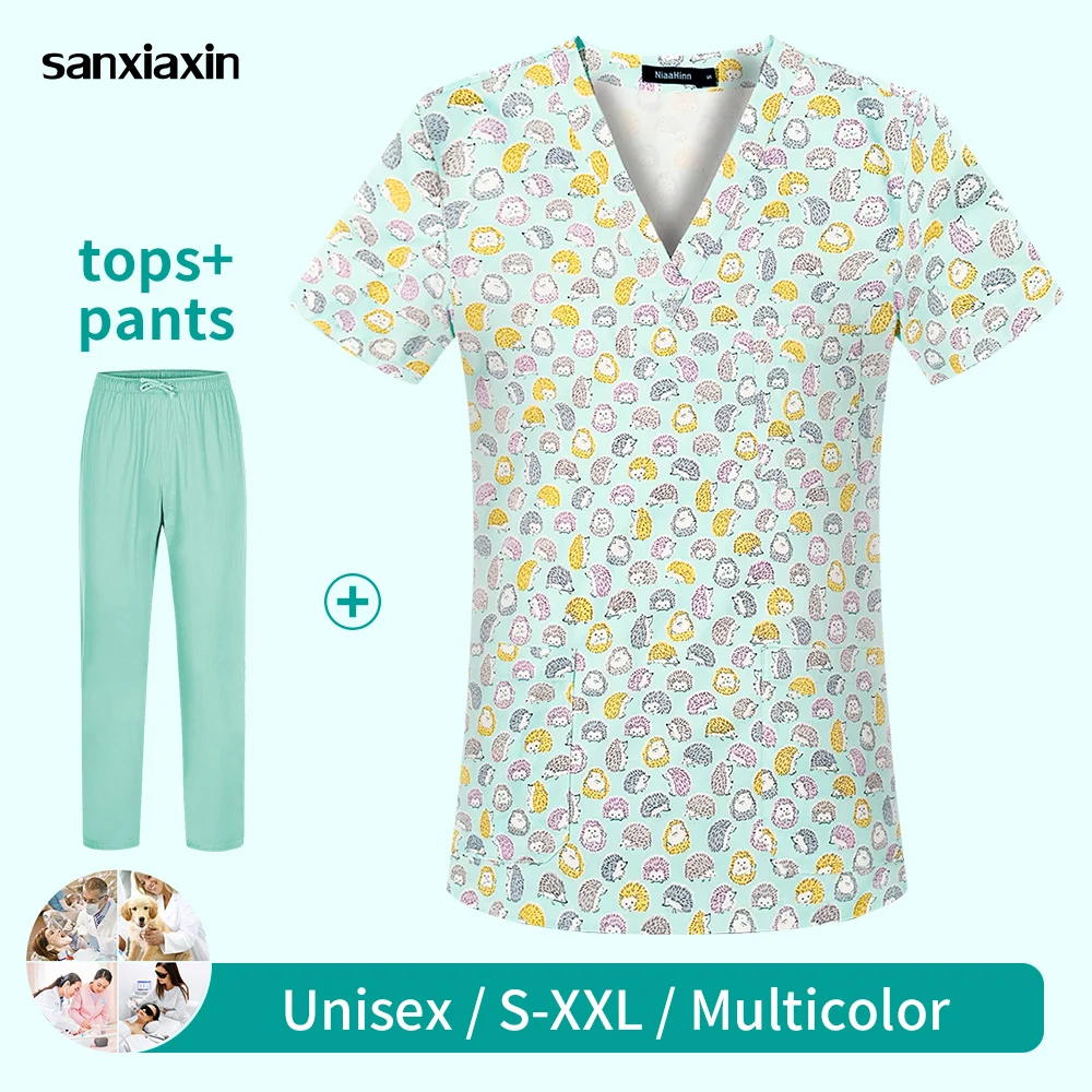 

Hospital Uniforms Surgery Workwear Multicolor Surgical Tops Dental Clinic Doctor Costume Women Cartoon Printing Nurse Uniforms
