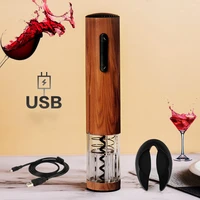 wood grain electric wine opener usb rechargeable automatic corkscrew usb electric red wine bottle opener with foil cutter