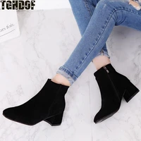 tghdof womens winter boots fashion all with frosted fabric mid cut shoes square flat heel womens boots size 35 43