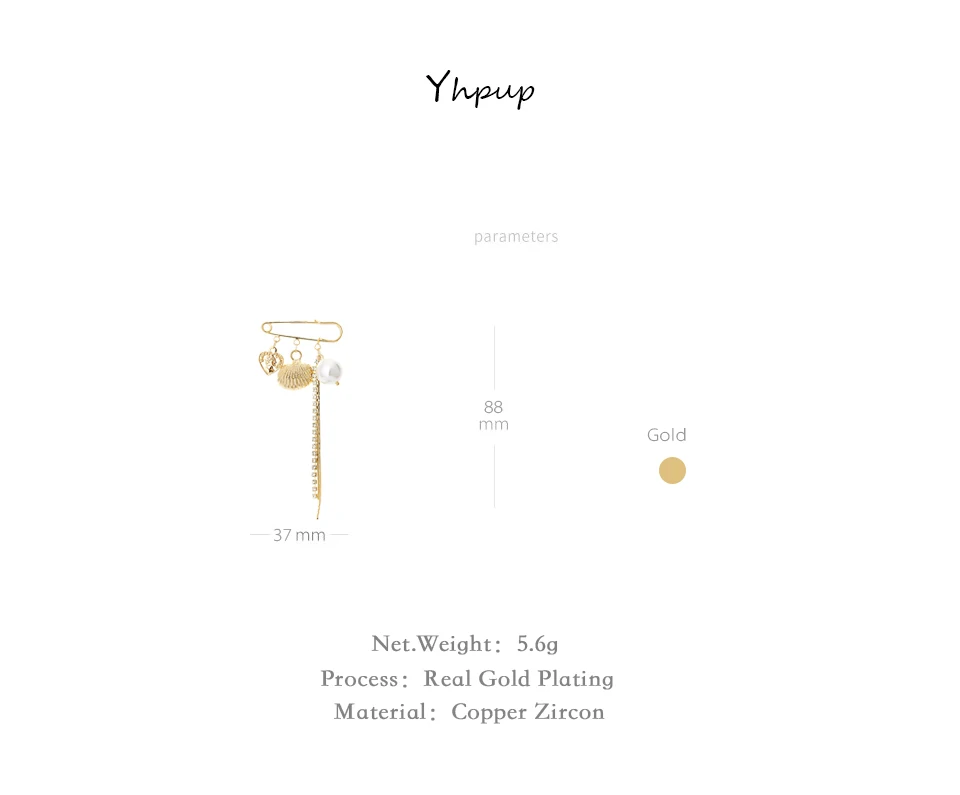 Yhpup Trendy Copper Charm Metal Shell Tassel Brooches Imitation Pearls Round Portrait Zirconia Exquisite Brooch Pins for Women
