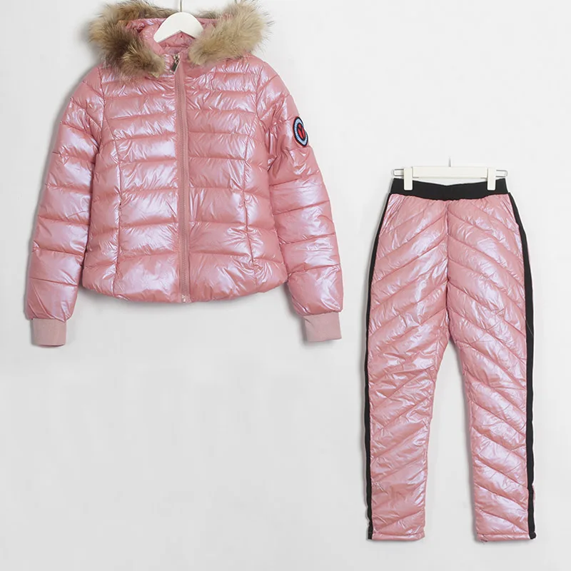 Pink Wixra, зимняя парка с капюшоном, костюмы, комплекты из 2 предметов, элегантная теплая уличная одежда, лыжный костюм, прямая молния, толстый Женский Повседневный Спортивный костюм - Цвет: Pink