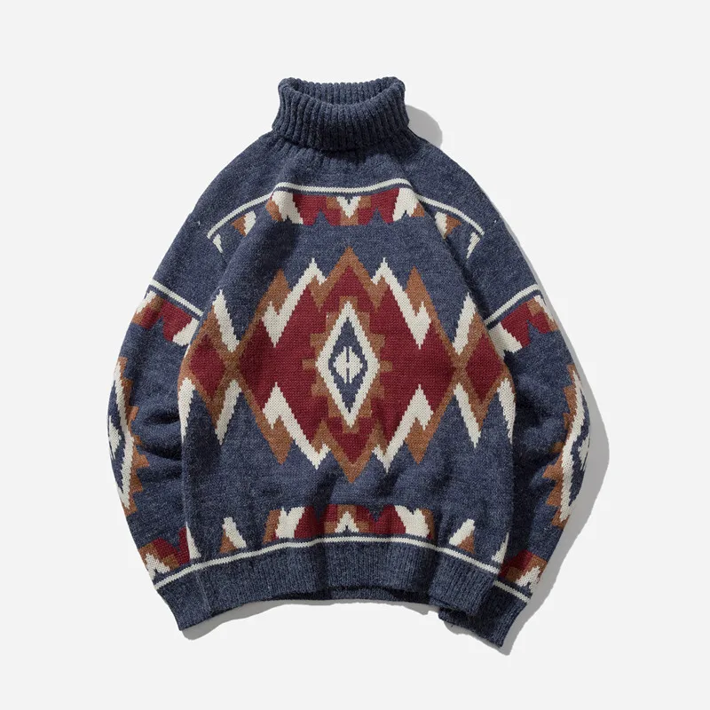 Высокое качество геометрический жаккардовый свитер с высоким воротом Мужская