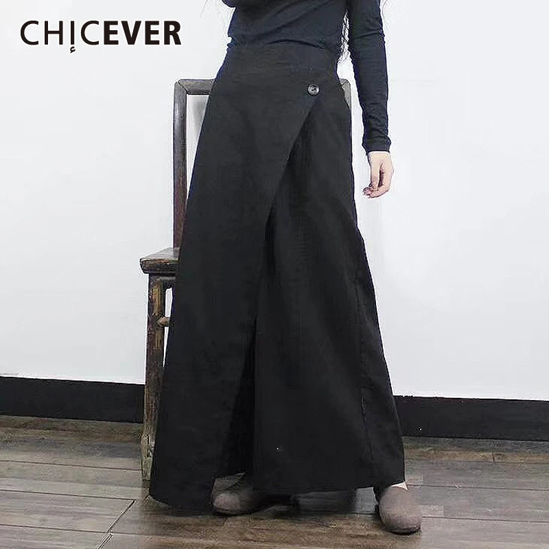 CHICEVER Весна черные повседневные брюки для женщин Высокая талия Кнопка