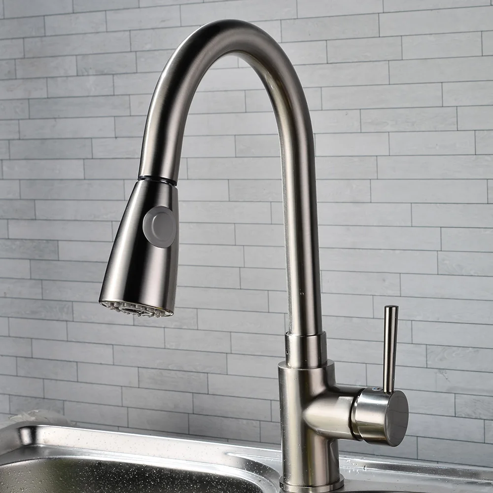 

Modern Kitchen Sink Faucets High Arc Pull out 360° Rotate Faucets with Ceramics Valve Core 2 Water Outlet Modes