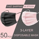 Маска одноразовая 3-слойная многослойная с фильтром для лица, чернаярозовая, безопасные дышащие защитные маски для взрослых, 10-200 шт.
