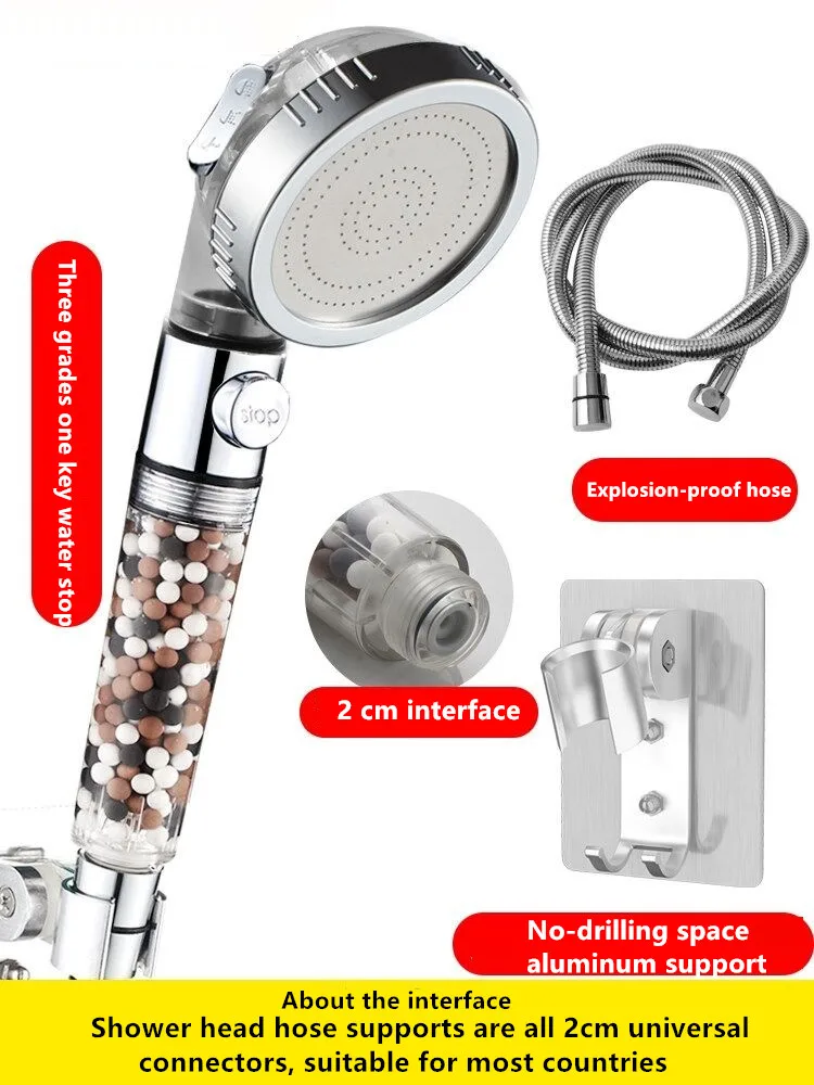 bathroom high pressure anion filter bath head 3 function spa shower head with switch onoff button rainfall water saving shower free global shipping