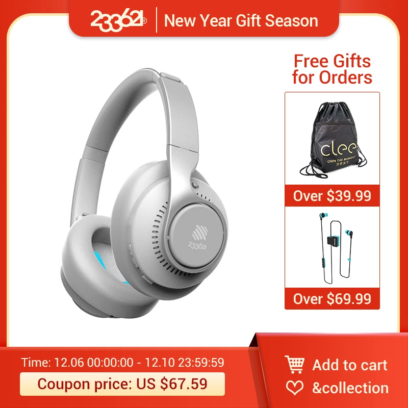 

233621 Trip Hybrid Active Noise Cancelling Headphones Bluetooth Wireless Over-Ear Headsets with 20 Hours Playtime