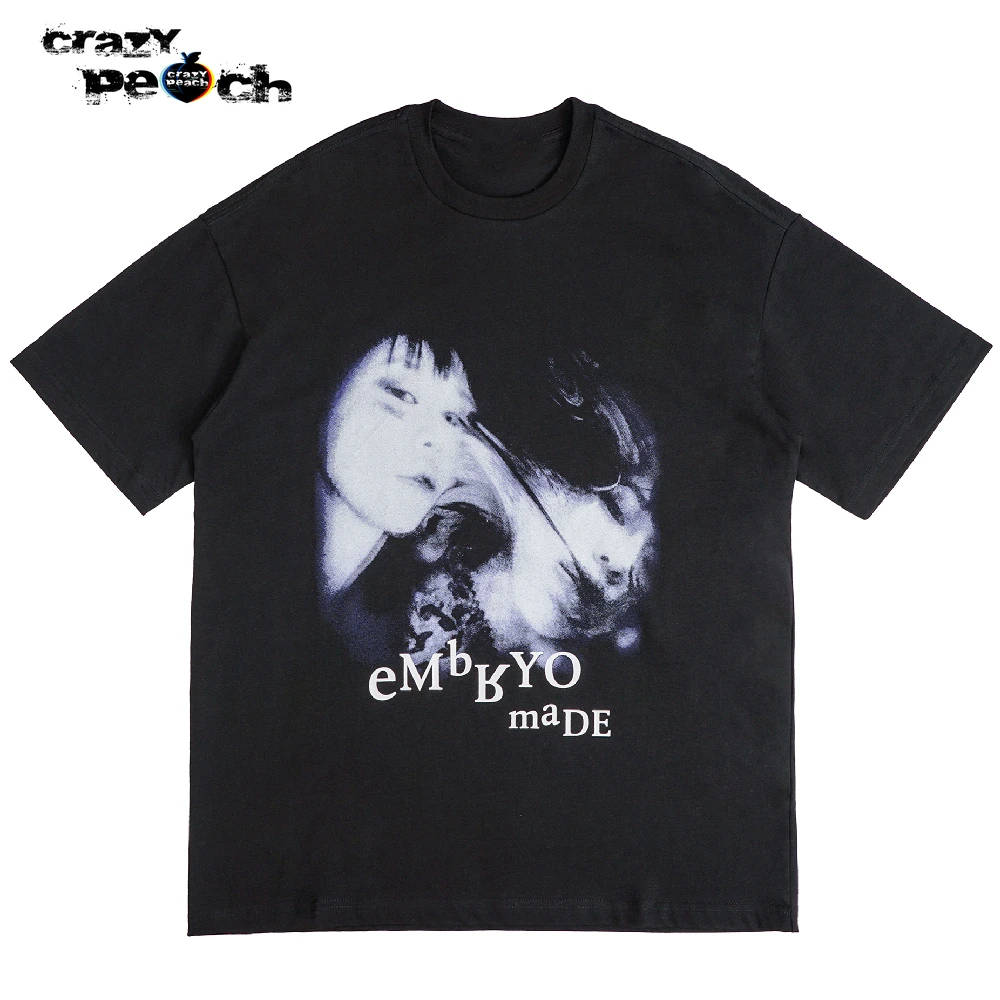 

Streetwear T-Shirt Men Hip Hop Illusion Girl Letter Print T Shirt 2021 Harajuku Cotton Casual Summer Short Sleeve Tshirt Black