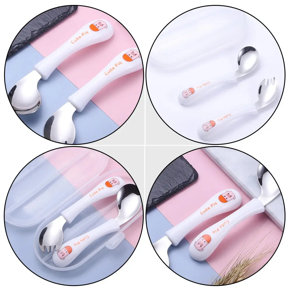 

1 Set of Children Tableware Spoon Fork Practicing Spoon Tableware (White)