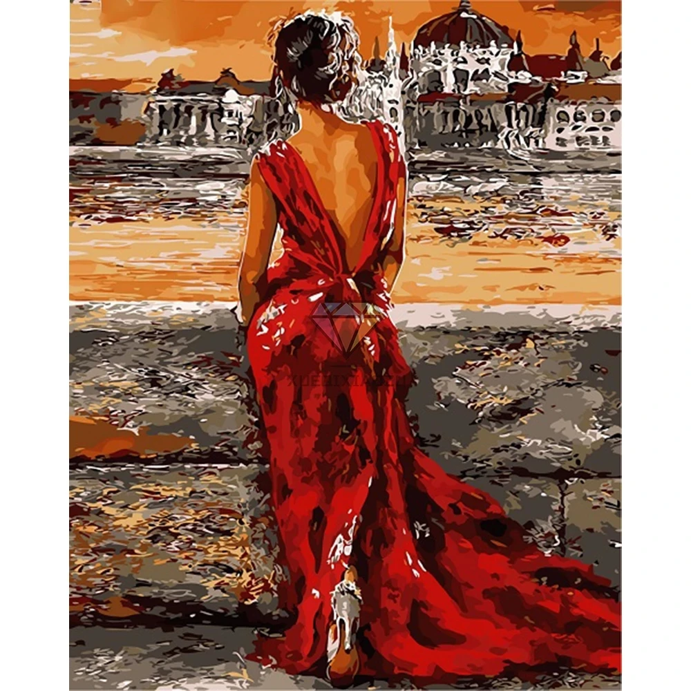 

Home Decoration Red Dress Elegant Lady Diamond Painting 5D Diy Diamond Mosaic Embroidery Interior Wall Design Cross Stitch Kit