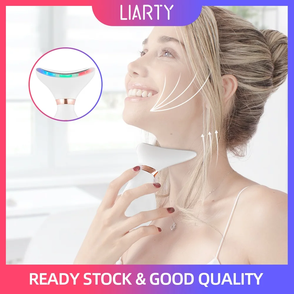 

3 Colors Light Neck Face Massager Double Chin Remover Neck Beauty Device LED Photon Heating Therapy V-Line Facial Lifting Tool