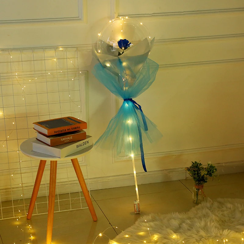 

LED Light Up Balloon Rose Bouquet Led Light Up Bobo Ball with Rose 20 Inch Glow Bubble Balloons with String Lights I88