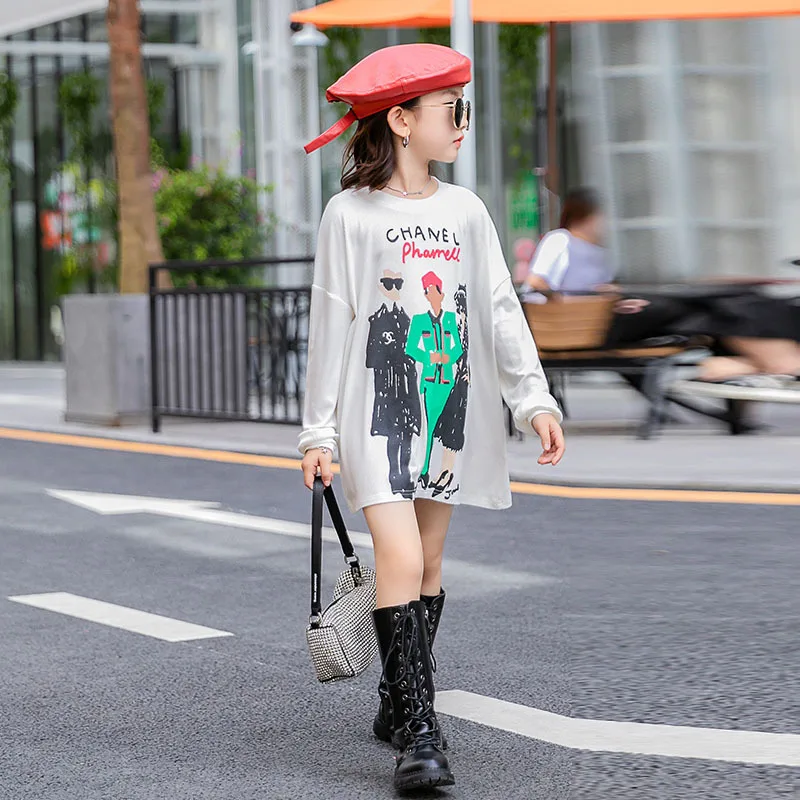 Футболка с длинным рукавом для девочек детская весенне-осенняя Удлиненная