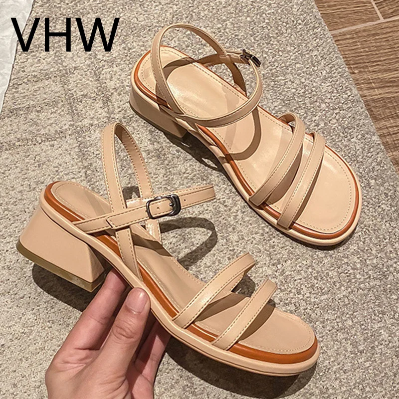 

Women Elegant Sandals 2021 New Summer Black Fashion Square Heels Open Toe Thin Rope Metal Buckle Sandals Lady Party Pumps