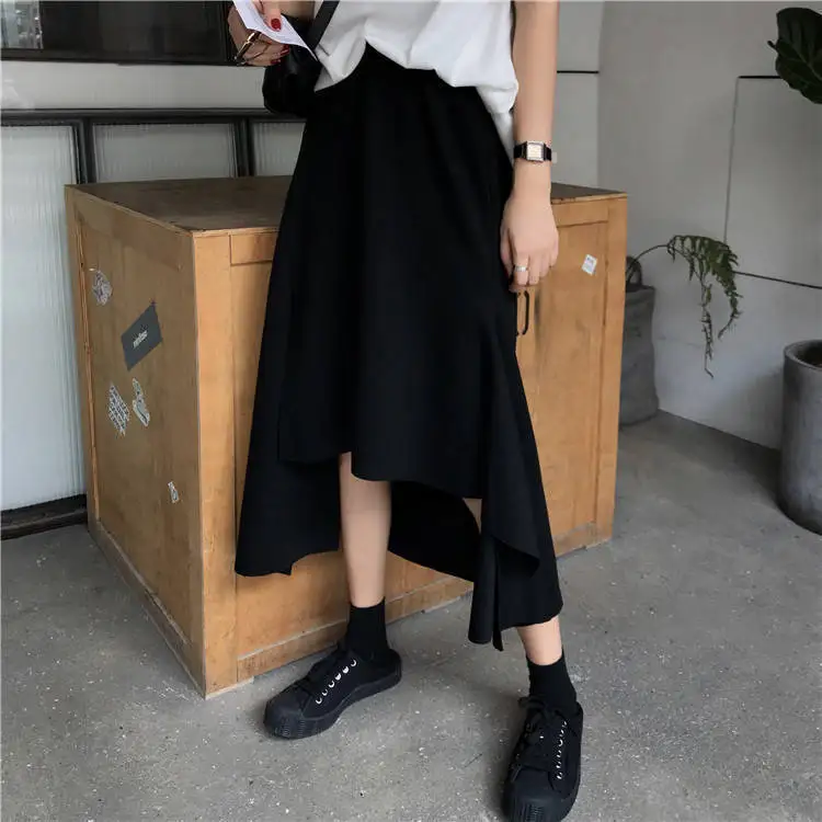 

Irregular skirt high waist medium length A-line skirt Japanese Korean simple student dress