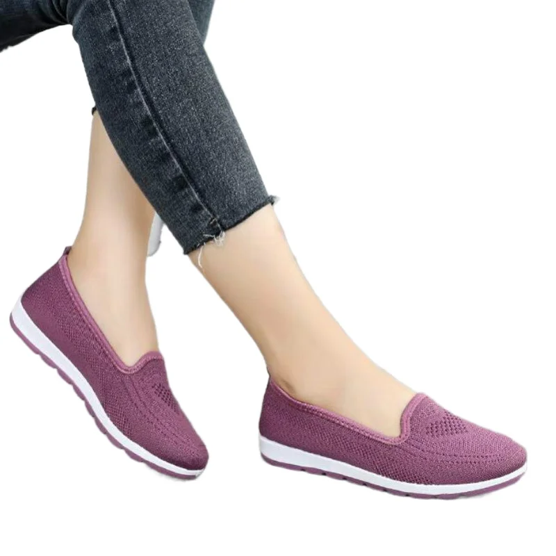 

Fashion Women's Sneakers Spring/summer Knitted Fabric Loafers for Woman Flat Heels Breathable Flat Mom Shoes Chaussures De Femme