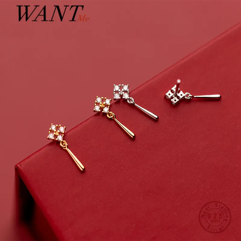 

WANTME Real 925 Sterling Silver Luxury Zircon Fashion Korean Water Drop Stud Earrings for Women Chic Wedding Anniversary Jewelry
