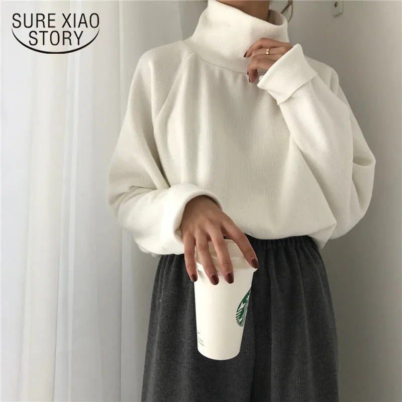 Свитер женский с высоким воротником винтажный свободный плотный пуловер длинным