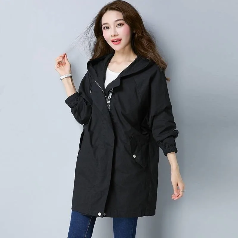 

Medium Long Female Overcoat Plus Size Windbreaker Coats 2020 Spring Autumn Trench Coat Women Casual Long Sleeve Hooded