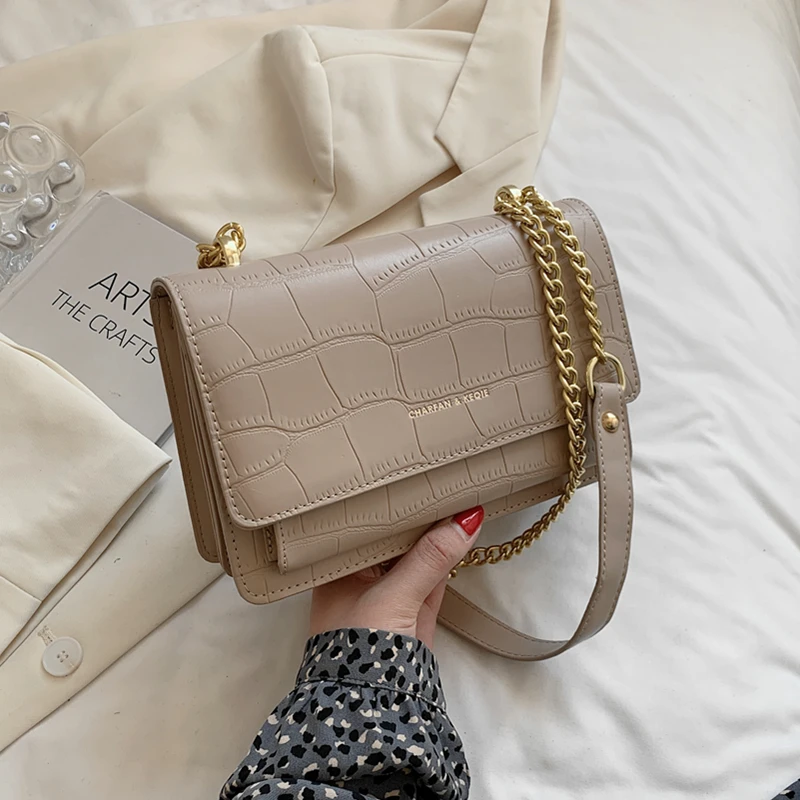 

Роскошные винтажные сумки через плечо с крокодиловым узором и цепочкой для женщин, брендовые дизайнерские маленькие дамские сумочки с клап...
