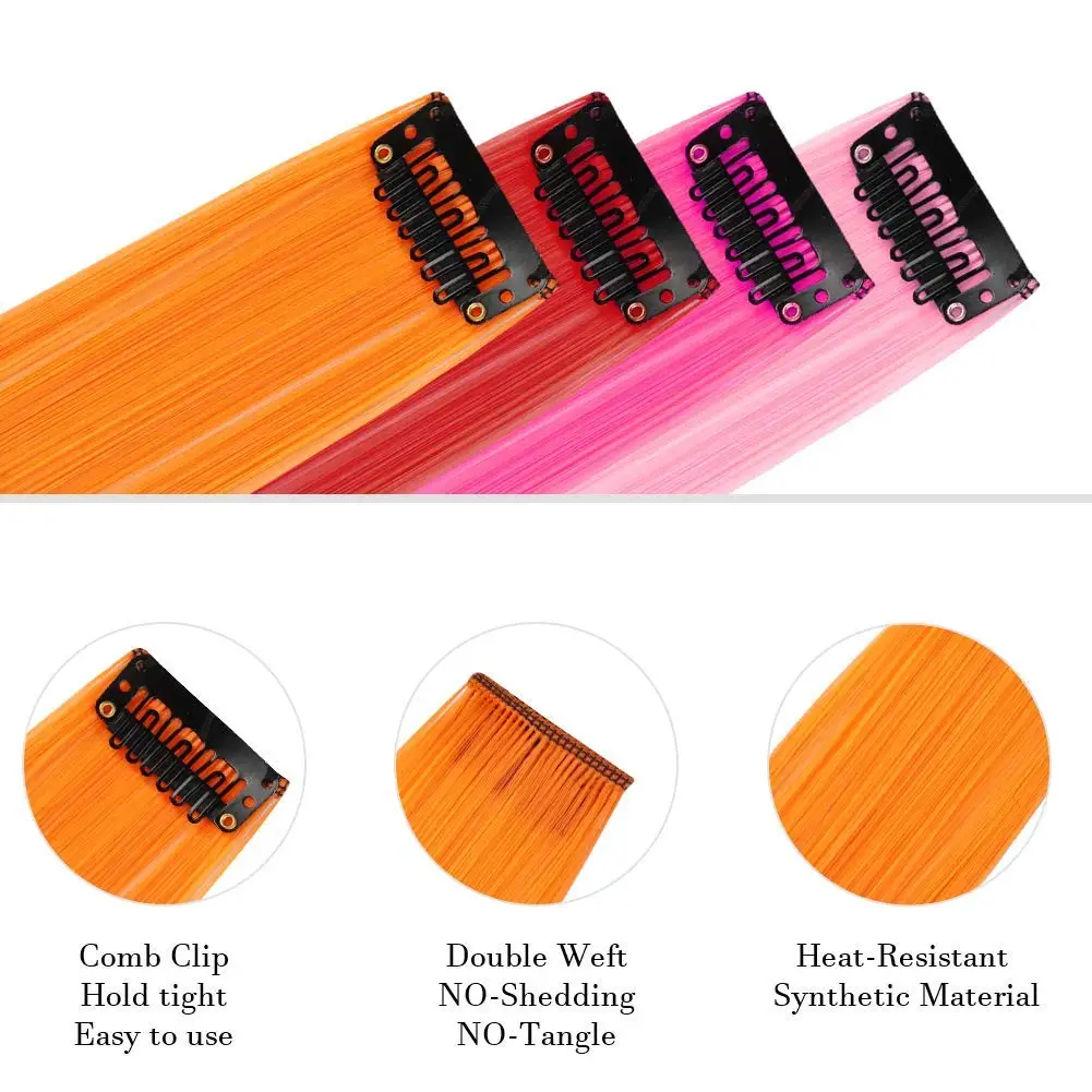 

Rainbow Fake Hair Extensions Highlight Colored Strands Of Hair On Hairpins Synthetic Natural Hair Extensions Clip Hairpiece
