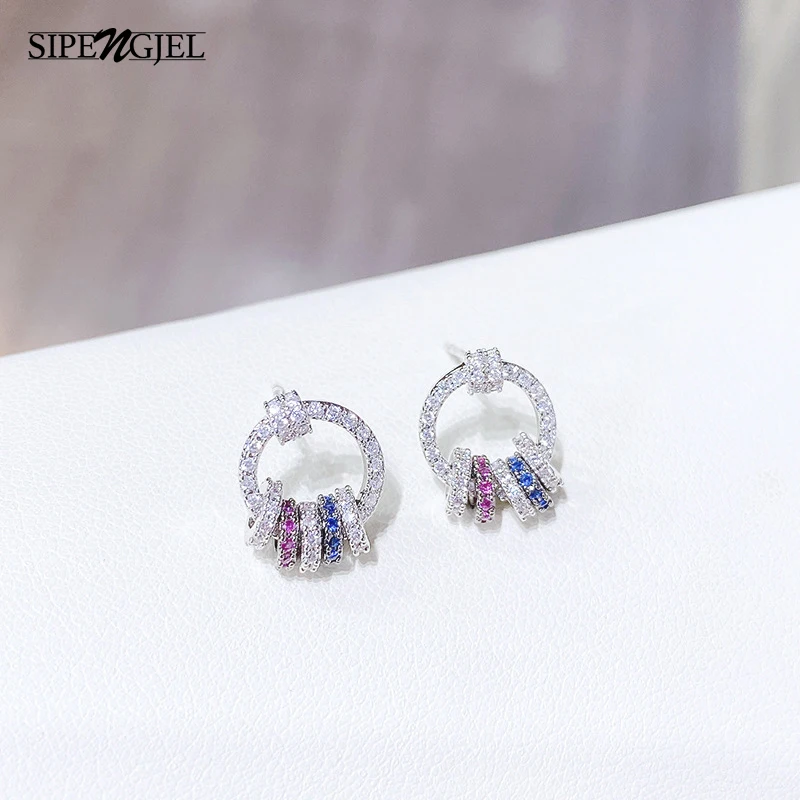 

Fashion Cubic Zircon circle round stud Earrings colorful Geometric small round Earings For Women Jewelery 2021