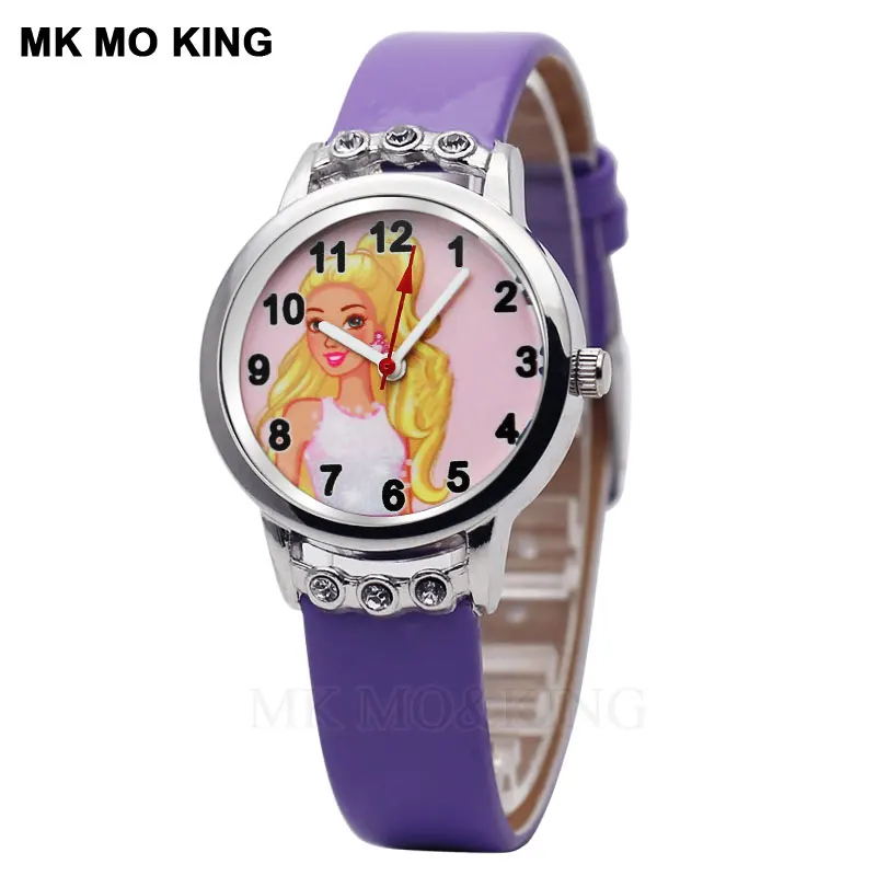 Розовые детские часы с кожаным ремешком модные кварцевые спортивные наручные 7