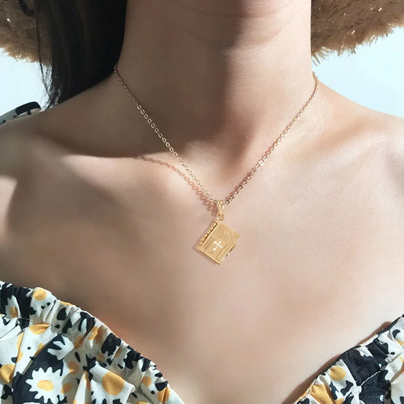 1 шт. ожерелье золотого цвета кулоны для женщин Библейский крест библейские книги