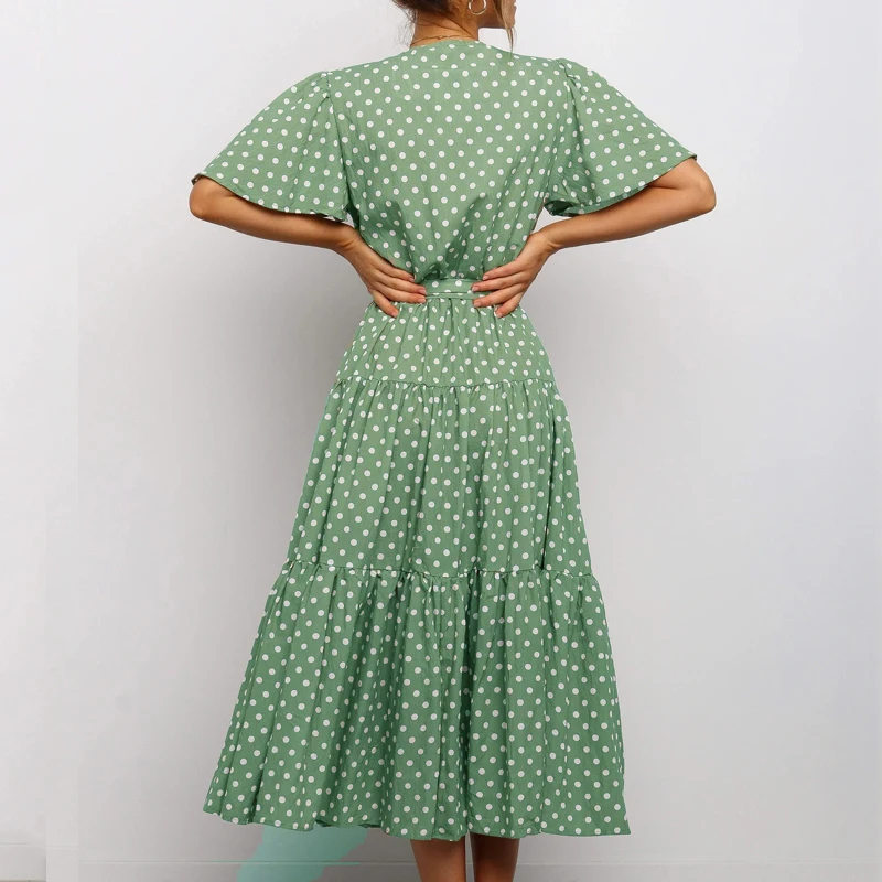 Платье женское длинное в горошек элегантный винтажный пляжный Сарафан Макси