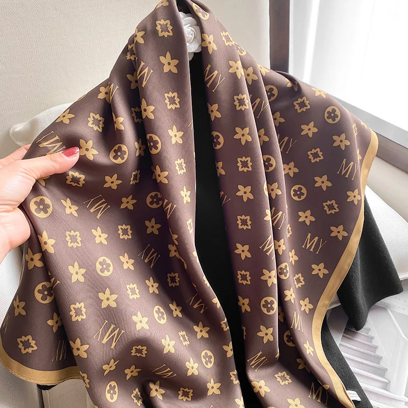 

Luxury Scarf Women Twill Satin Silk Feeling Square Hair Wrapping Foulard Satin Shawl Big Size Head Bandana Hijab Handkerchief