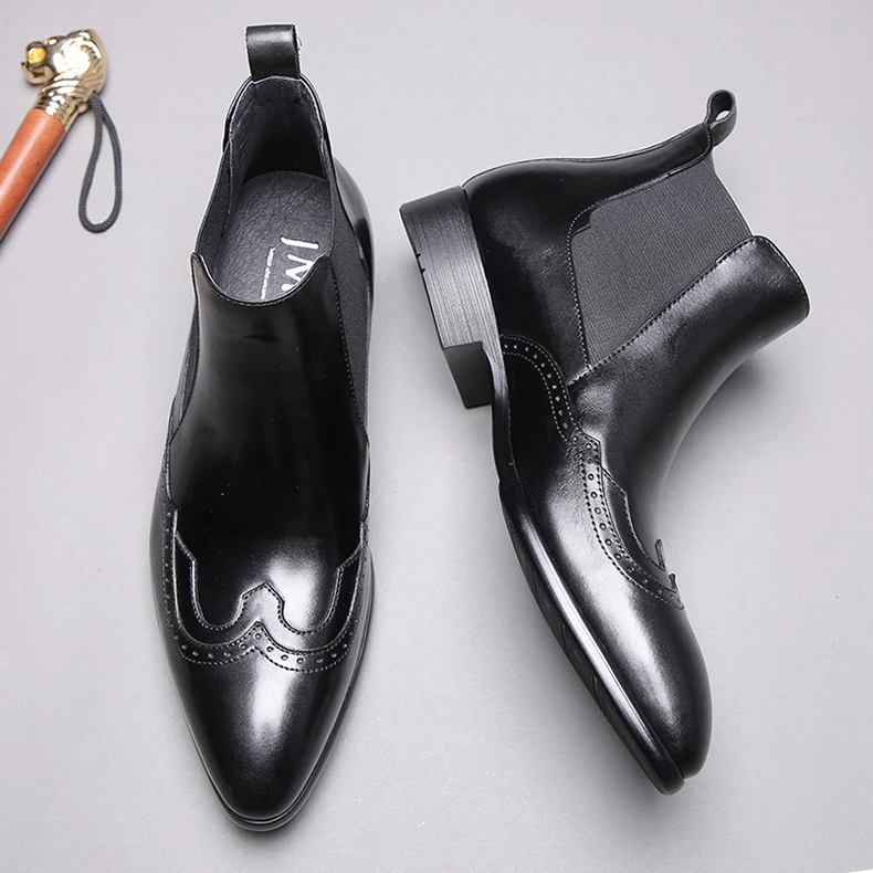 

QYFCIOUFU Mens Slip On Dress Boots Genuine Leather Business Shoes Ankle Fall Autumn 2019 Wedding Formal Short High Top Boot