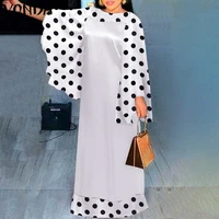 kaftan dress women vintage polka dot party maxi long dress 2022 vonda casual robe femme office ladies sundress vestidos feminina