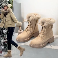 2022 women snow ankle boots fashion female lace up shoes ladies warm plush black round toe short martin boots winter
