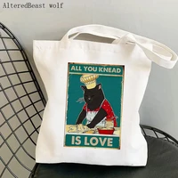 women shopper bag cat baking all you knead is love bag harajuku shopping canvas shopper bag girl handbag tote shoulder lady bag