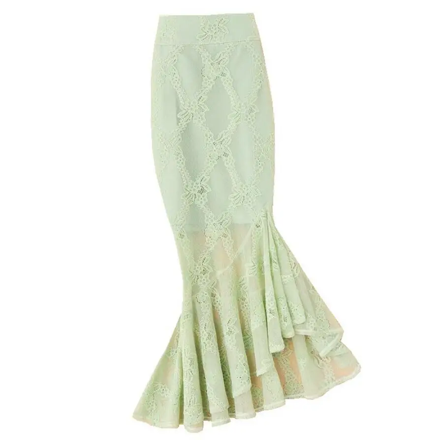 spring summer irregular lace fishtail skirt women high waist Slim package hip mermaid skirt office lady q701