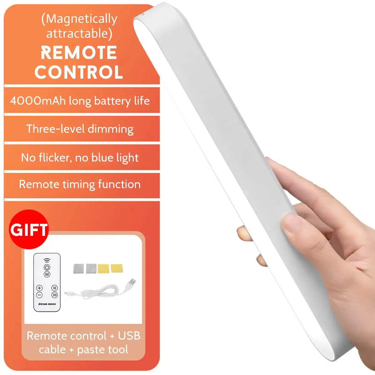 

LED Desk Lamp with Remote Control Eye Protection Night Light Touch Dimming USB Reading Table Lamp for Bedroom Dormitory Cabinet