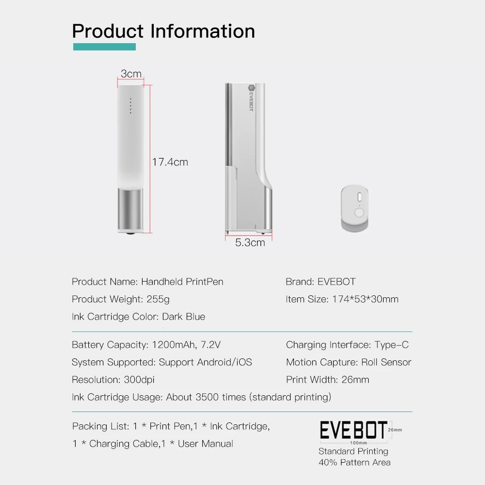 Портативная печатная ручка ручной принтер струйная тату машина для всех
