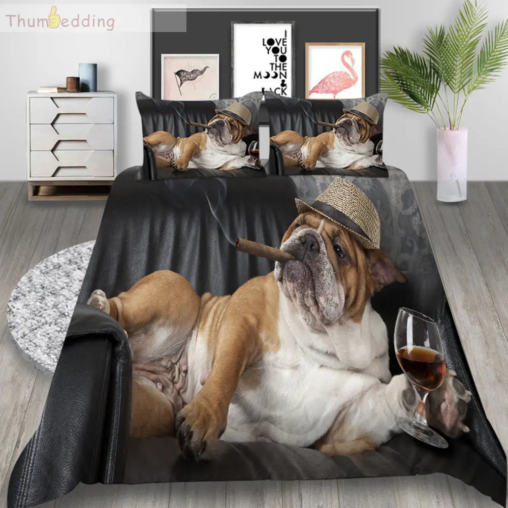 

Thumbedding Dog Bedding Set King Size Duvet Cover Set Queen Cigar Wine Soft Touching Material Bed Cover with Pillowcase 3pcs
