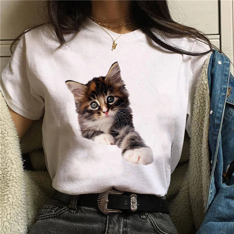 

Graphic tees tops Bell cat Print tshirts women funny t shirt white Tops casual short Camisetas Mujer_T-Shirt
