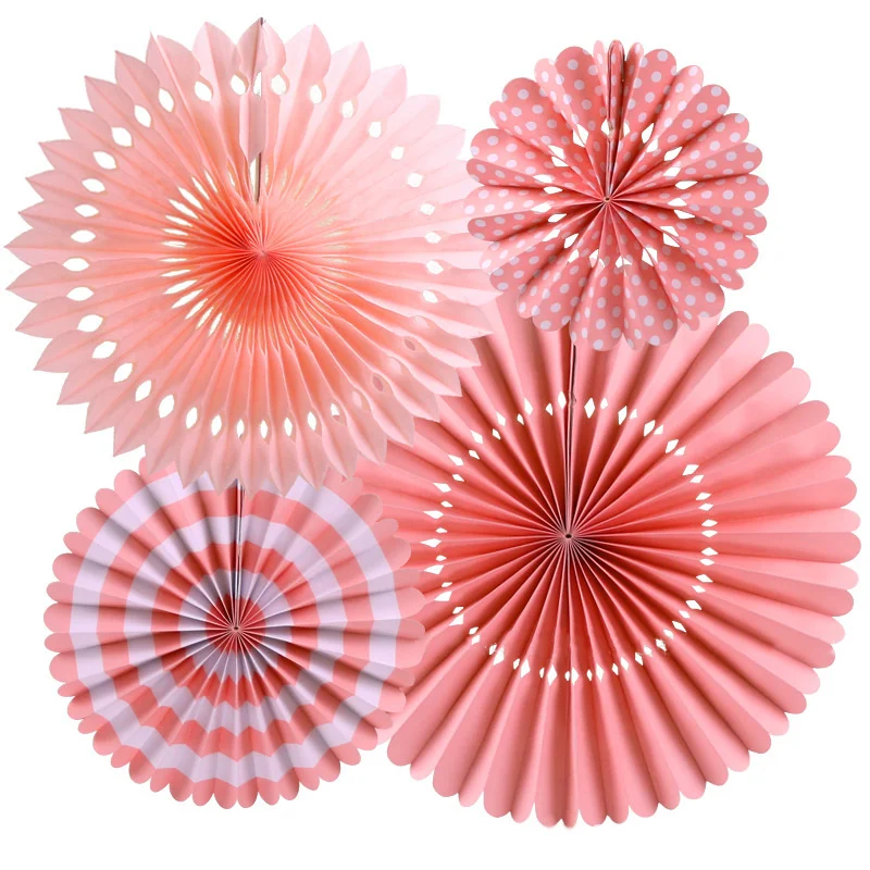 

Four sets of paper folding fans handmade paper folding fans three-dimensional drawing party decorations wedding colorful origami
