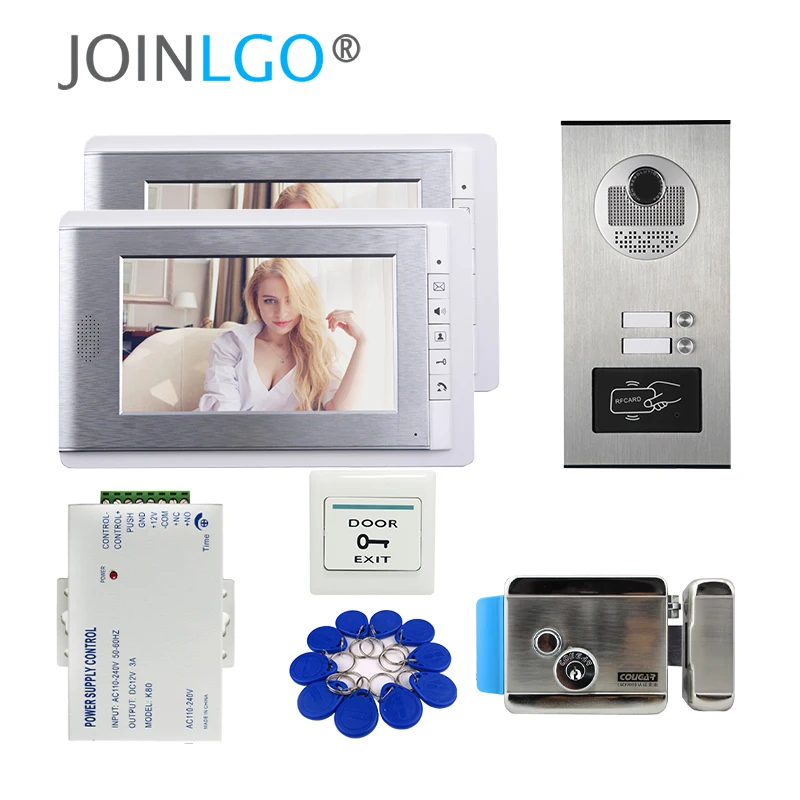 

FREE SHIP 7" Screen Video Door Phone Doorbell Intercom System + RFID Access Camera for 4 / 3 / 2 Family Apartment Electric Lock