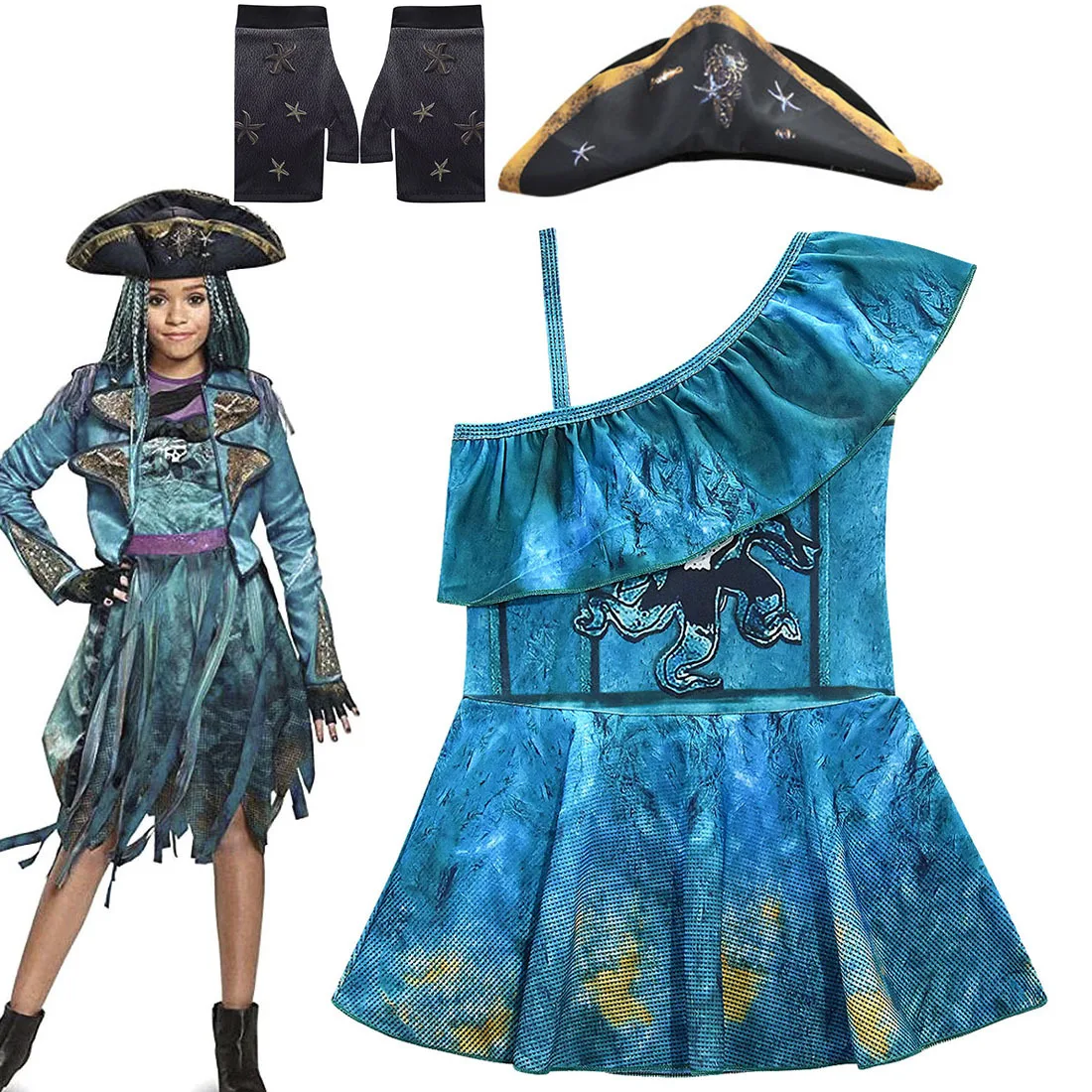 Косплей Костюм для детей 3 маль и ума Урсула маленьких девочек цельный или
