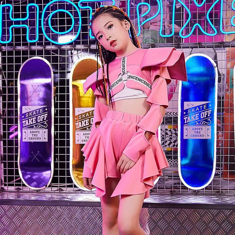 Новинка 2020 одежда для джазовых танцев девочек розовый костюм в стиле хип-хоп