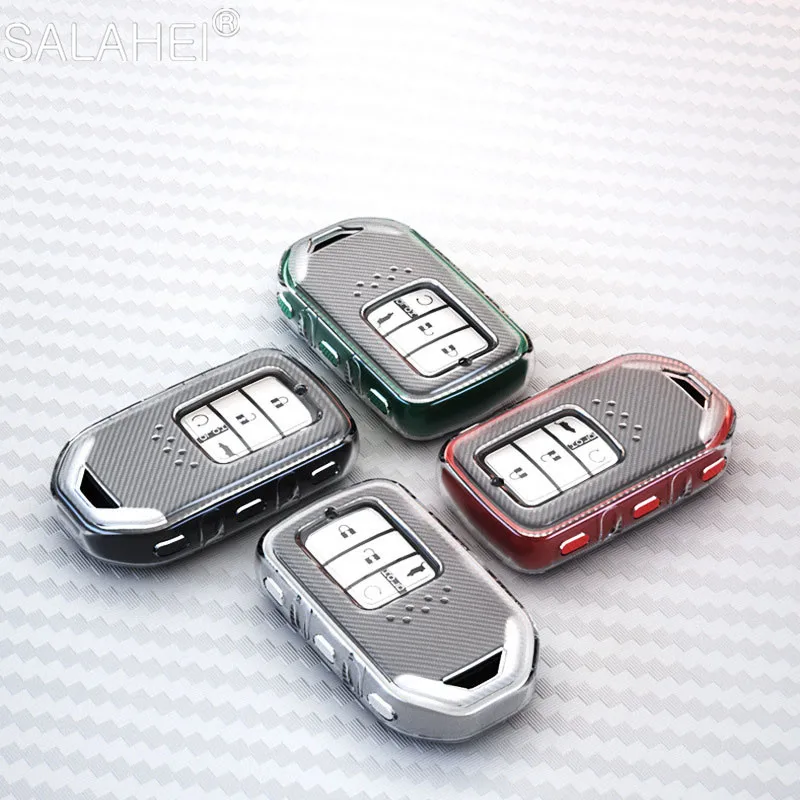 

Soft TPU Carbon Fiber Car Romote Key Case Cover Shell For Honda Civic CR-V HR-V Accord Fit Jade Crider Odyssey Pilot Jade Jazz