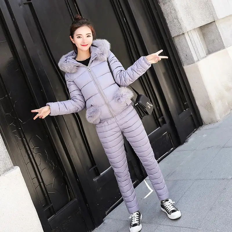 Samgpilee новая зимняя куртка брюки женский костюм пуховое хлопковое пальто парка с