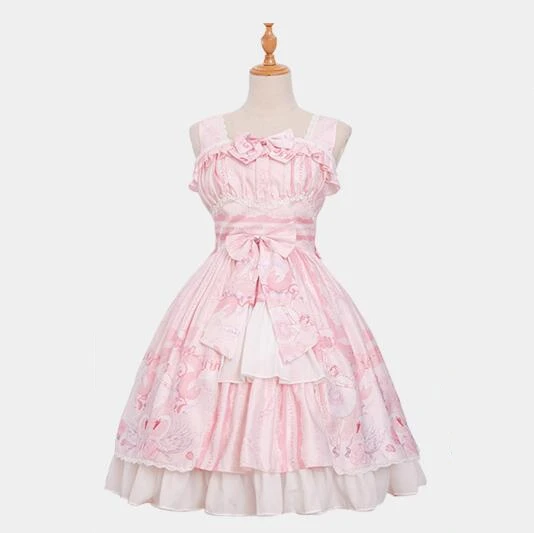 

Princess tea party sweet lolita dress vintage bowknot printing cross bandage victorian dress kawaii girl gothic lolita jsk cos