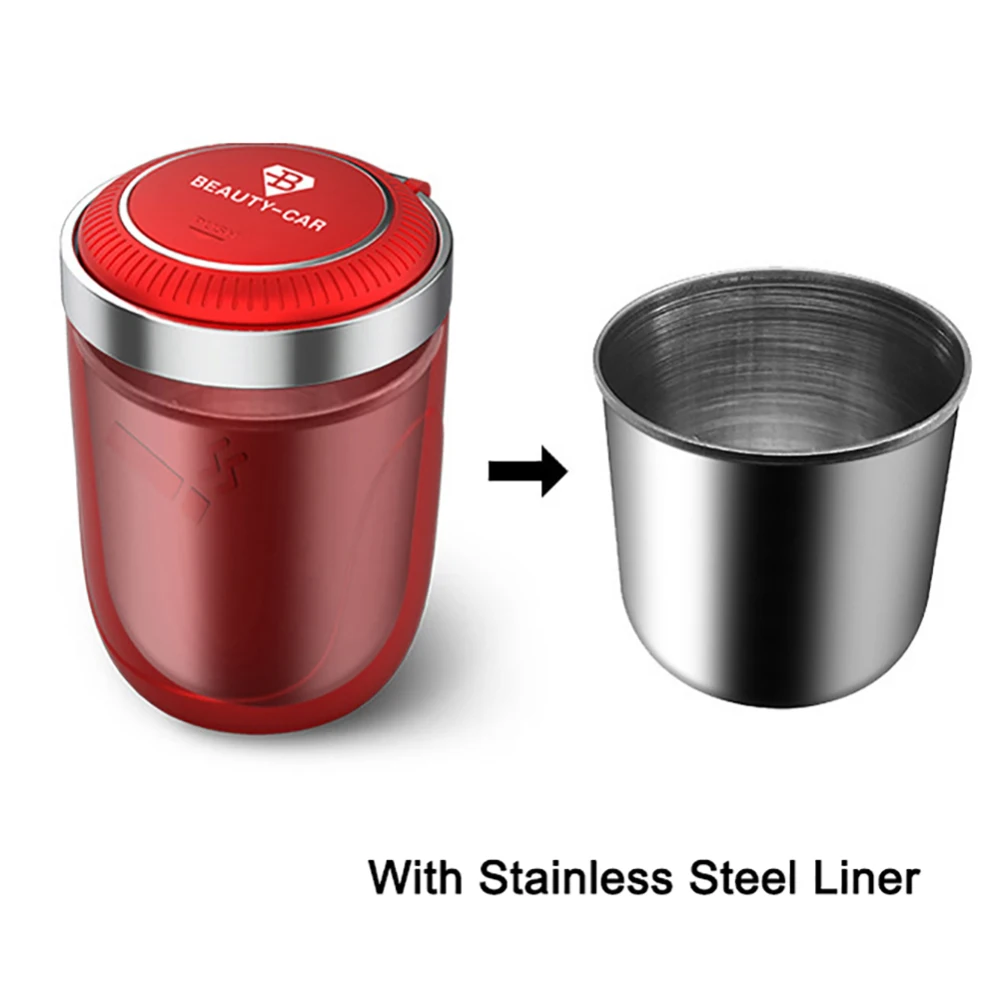 

Car ashtray box led safe portable flame retardant environmental durable metal liner ashtray car interior decoration accessories