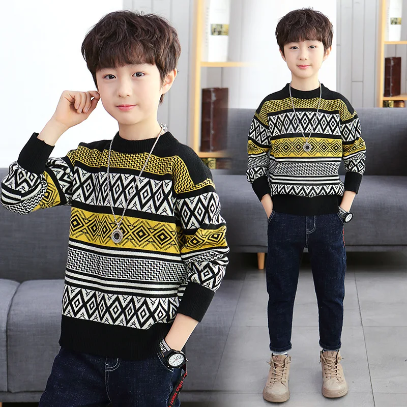 

Boys Girls Sweater Knitting Cotton 2021 Stylish Warm Winter Autumn Plus Thicken Velvet Baby Kids Teenagers Children Clothing